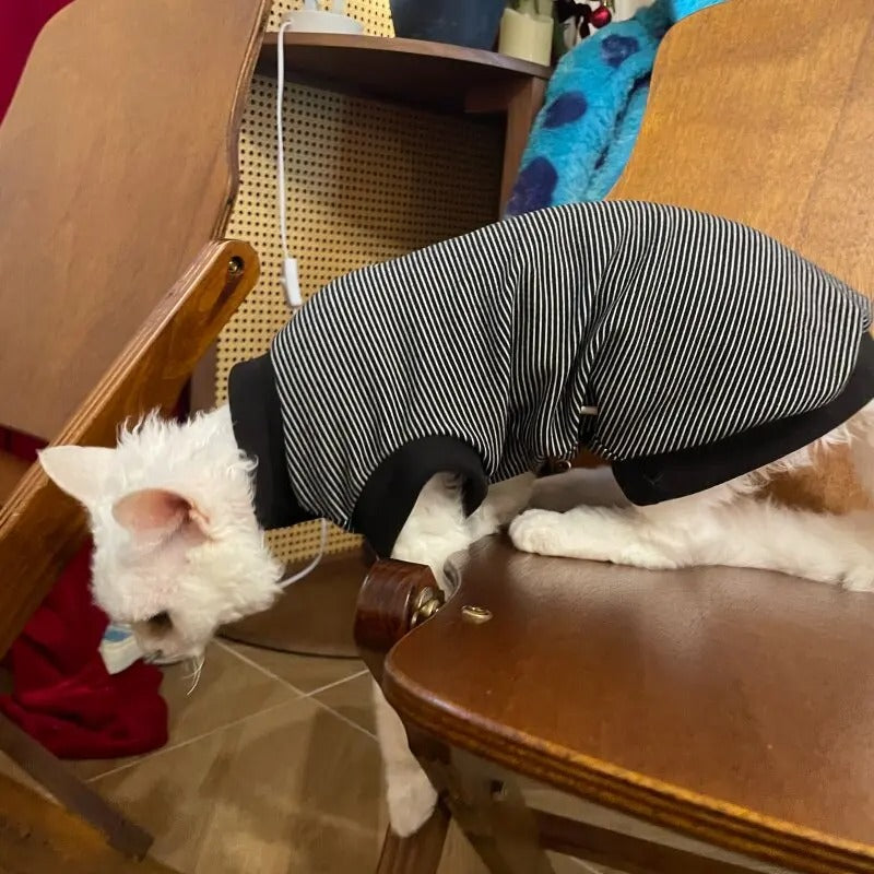 Sphynx Cat Spring Soft Sleeveless T-Shirt, Black and White Striped Fashion Apparel