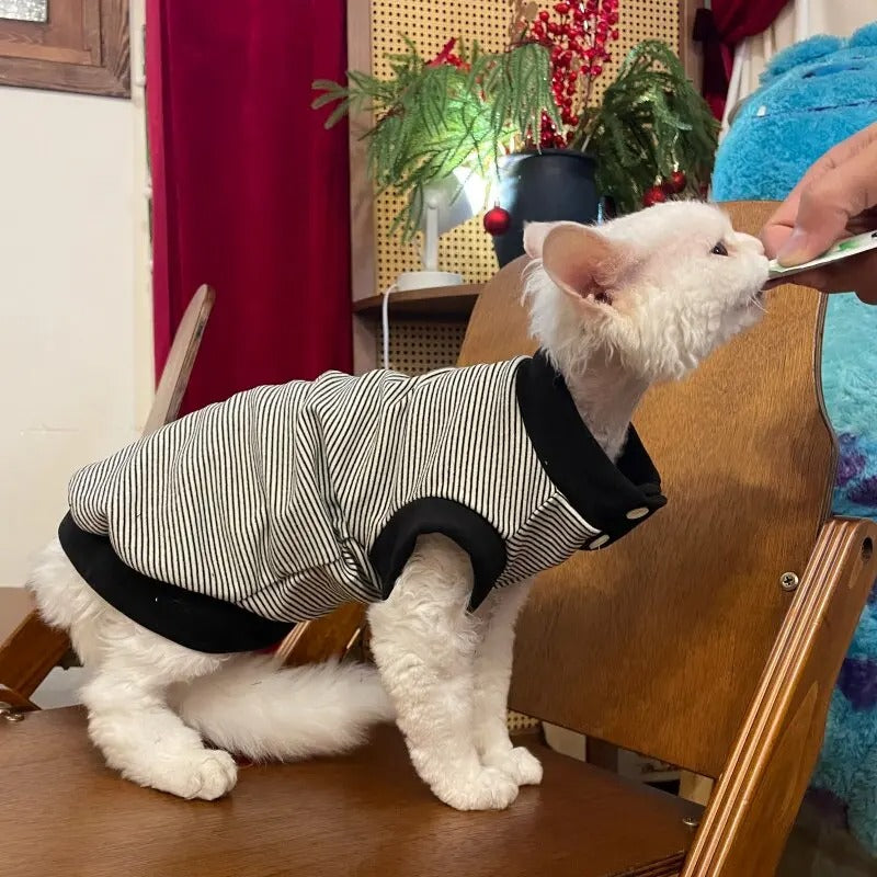 Sphynx Cat Spring Soft Sleeveless T-Shirt, Black and White Striped Fashion Apparel