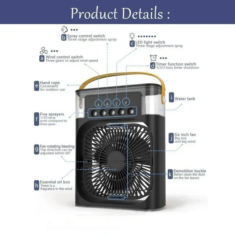 CoolMist™  3-in-1 Portable Air Cooler | Personal Cooling Fan, Humidifier & LED Night Light | USB Desktop Mini Air Conditioner