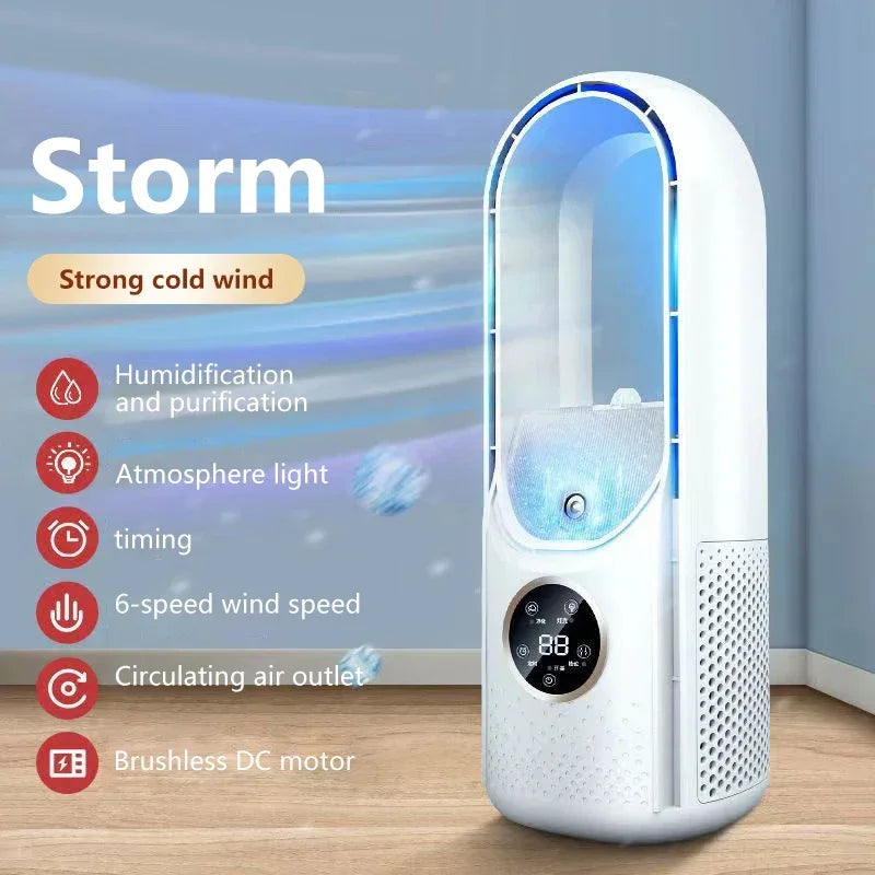 Portable Mini Air Conditioner USB Air Cooler Fan Bladeless 6 Speed Silent Cooling Fan with Timer Desktop Personal Space Cooler