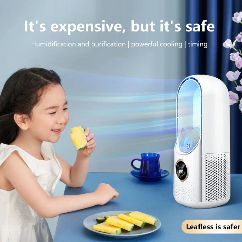 Portable Mini Air Conditioner USB Air Cooler Fan Bladeless 6 Speed Silent Cooling Fan with Timer Desktop Personal Space Cooler