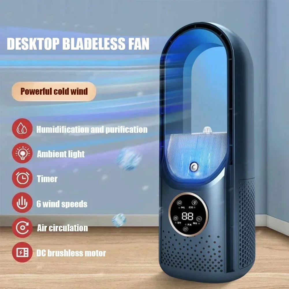 Portable Mini Air Conditioner USB Air Cooler Fan Bladeless 6 Speed Silent Cooling Fan with Timer Desktop Personal Space Cooler
