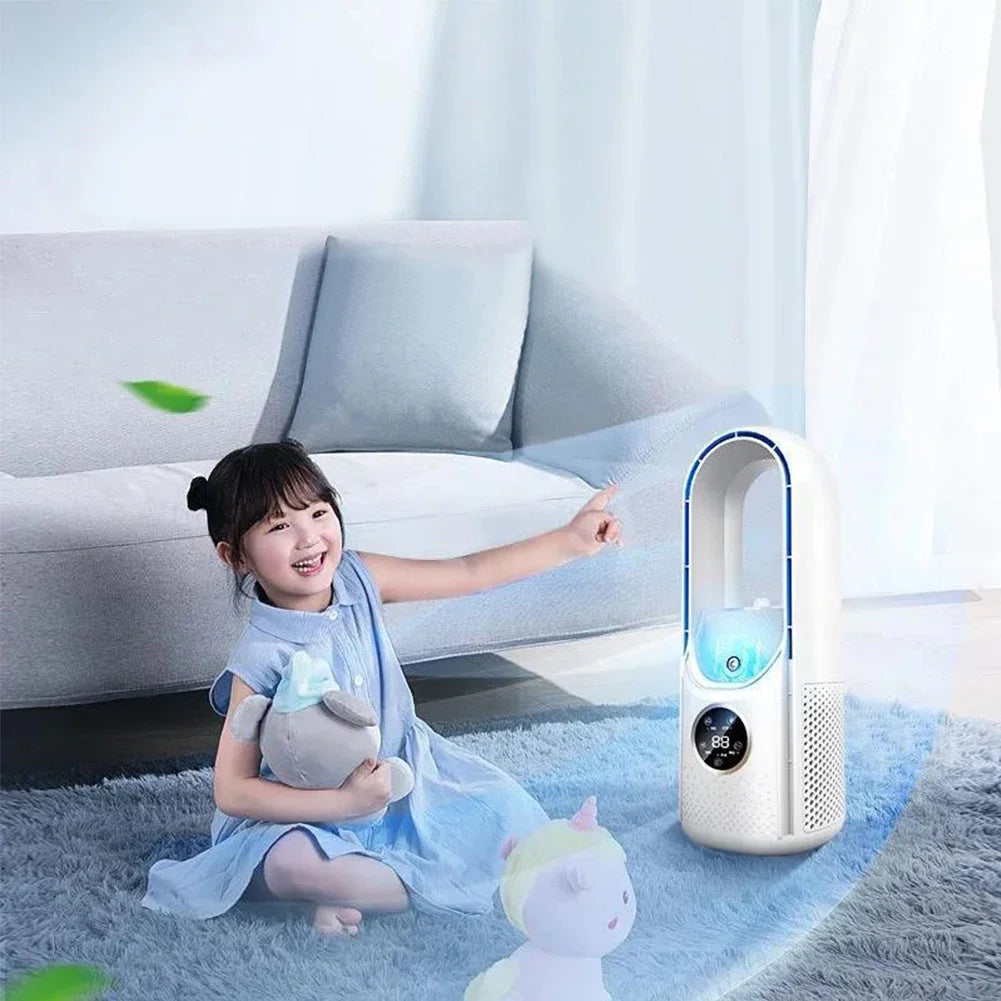 Portable Mini Air Conditioner USB Air Cooler Fan Bladeless 6 Speed Silent Cooling Fan with Timer Desktop Personal Space Cooler