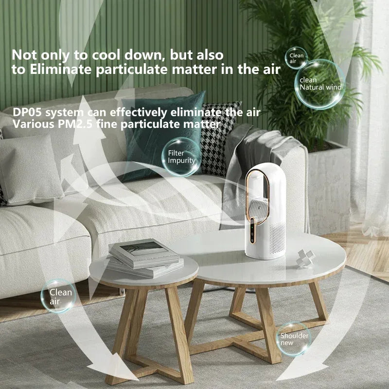 Portable Mini Air Conditioner USB Air Cooler Fan Bladeless 6 Speed Silent Cooling Fan with Timer Desktop Personal Space Cooler