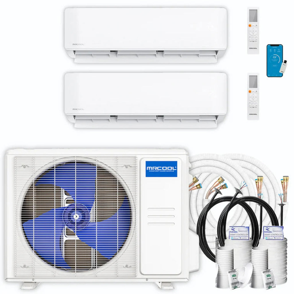 MRCOOL DIY 5th Gen 2-Zone 36,000 BTU Ductless Mini Split Air Conditioner & Heat Pump with 50ft. Pre-Charged Line Sets (12K+24K), DIYM236HPW06D21
